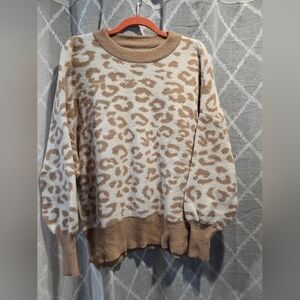Aerie Beige and Brown Animal Print Sweater